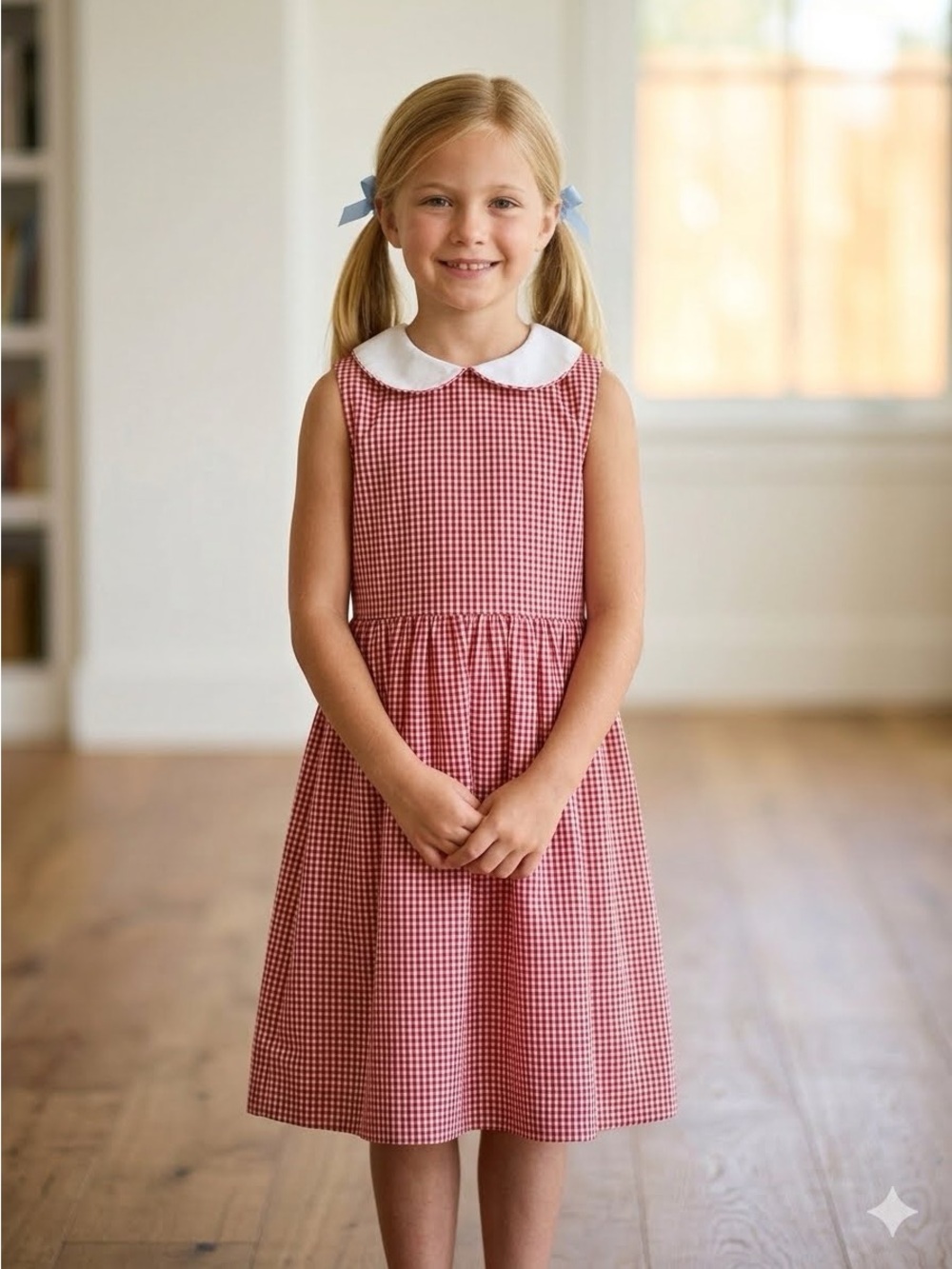 Papo d'Anjo Red Gingham Dress with White Peter Pan Collar 8 girls